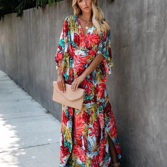 Tropical Sunset Bright Palm Print Maxi Dress - Picture 4 of 7